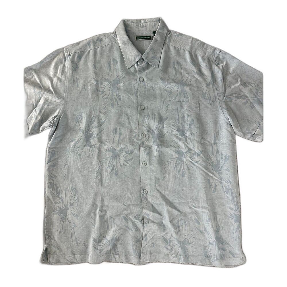 Cubavera Men's Button Down Short Sleeve Floral Print Blue Shirt XL